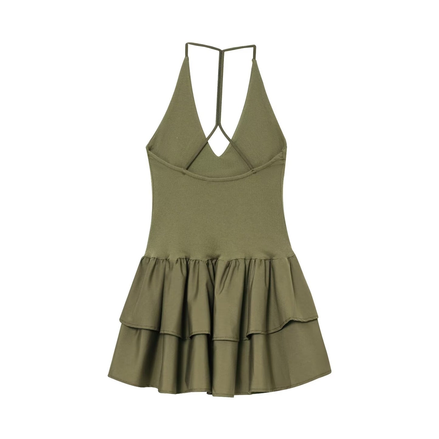 Trendy Solid Color Ruffle Hem Halter Dress