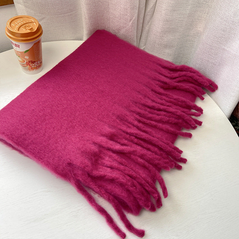 2+ Solid Color Tassel Mohair Scarves