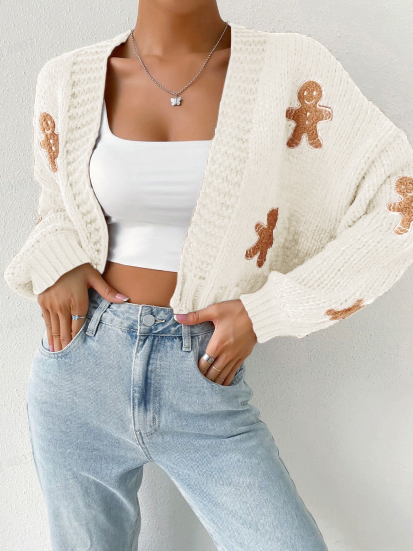 Trendy Cartoon Print Long Sleeve Cropped Cardigan