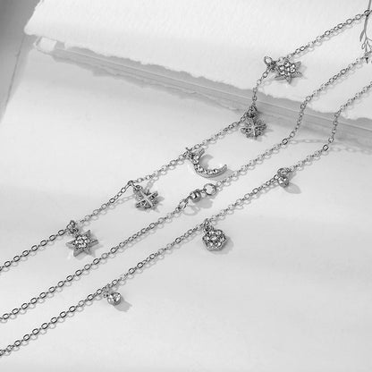 Layered Rhinestone Simple Pendant Anklets
