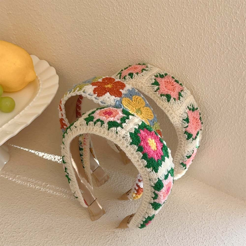 Colorful Flower Knit Wide Headbands