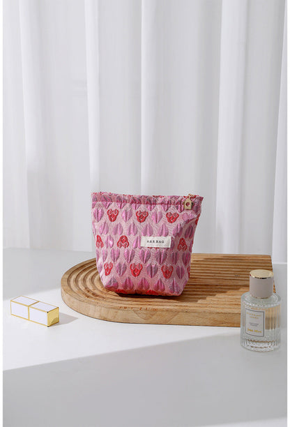 Love Jacquard Color Block Portable Cosmetic Bag