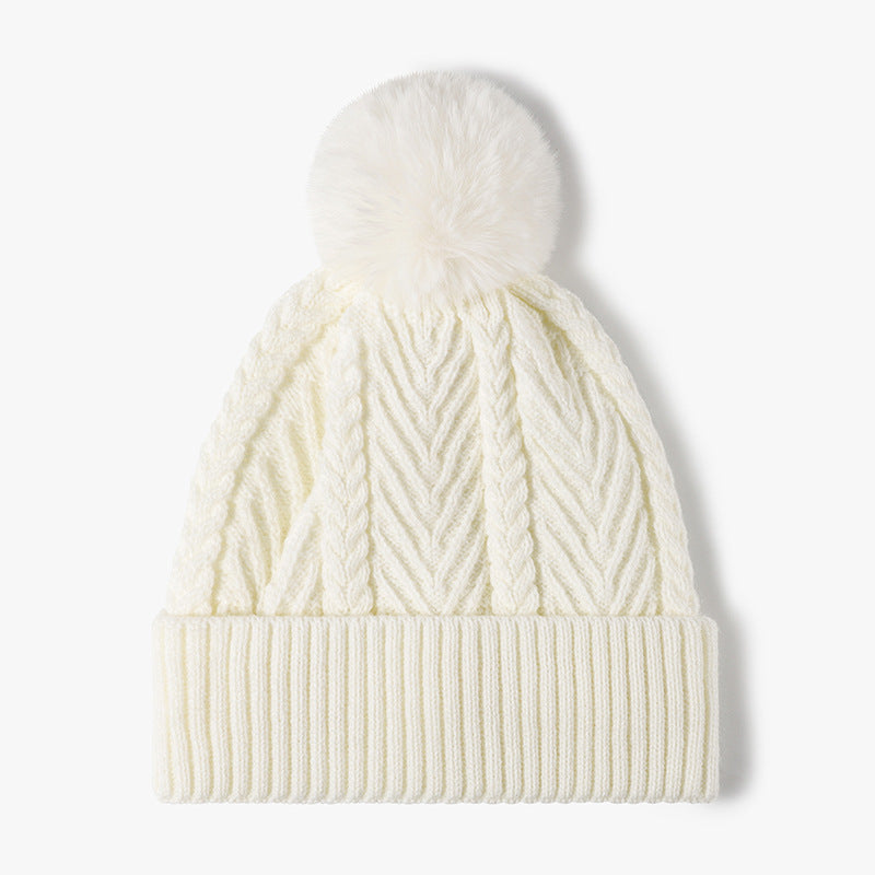 Twist Solid Color Knit Pom Beanie