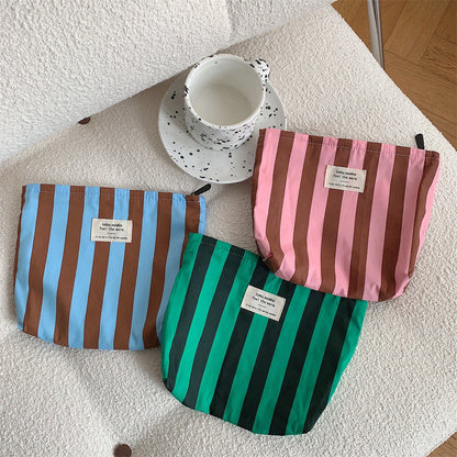Color Block Striped Large Capacity Make Up Bag