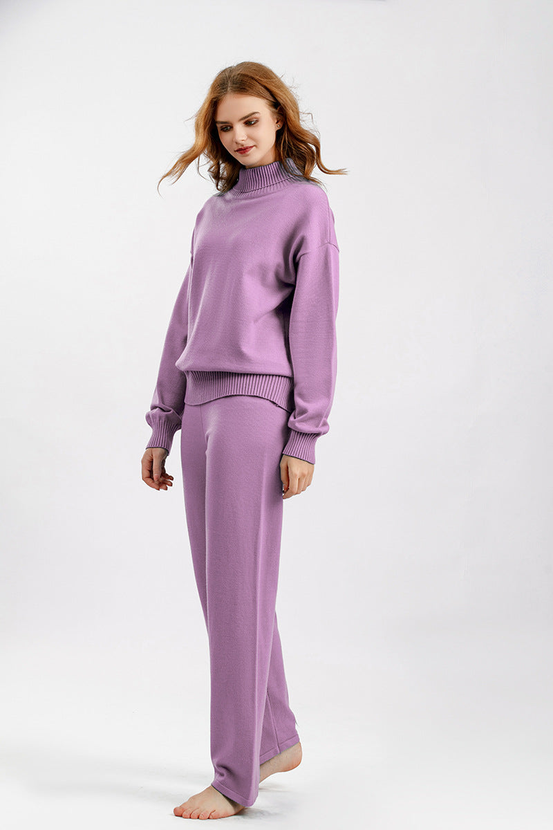 2+Solid Color High Collar Knit Sets