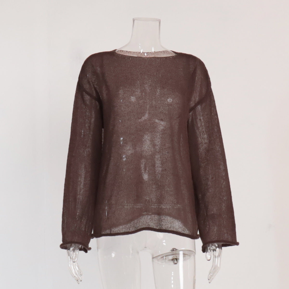 Solid Color See Through Flare Sleeves Knit Top
