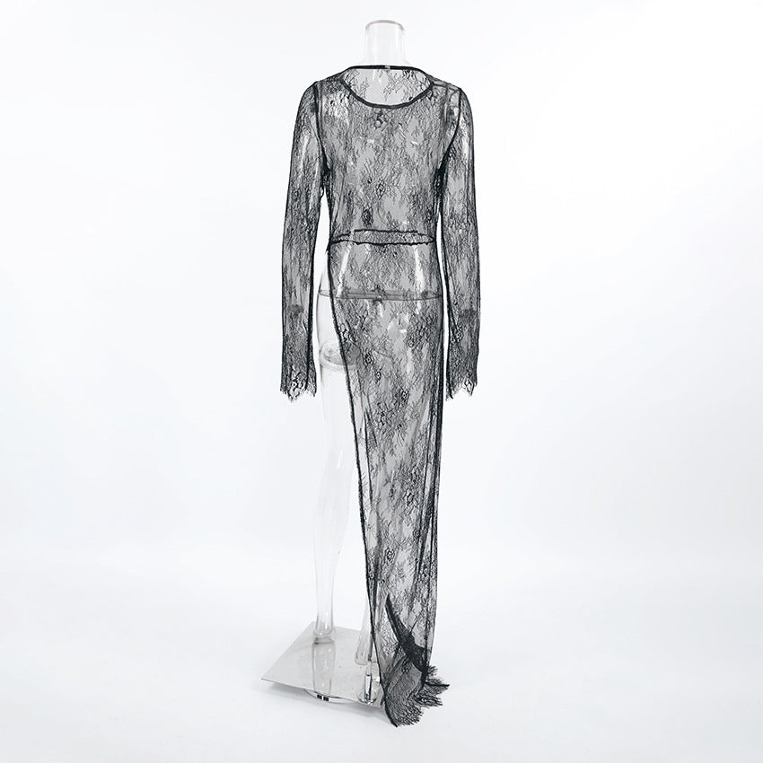 Lace See Through Side Split Long Dress