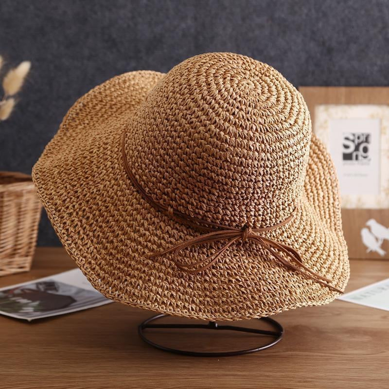 Retro Bow Tie Breathable Straw Fisherman Hat