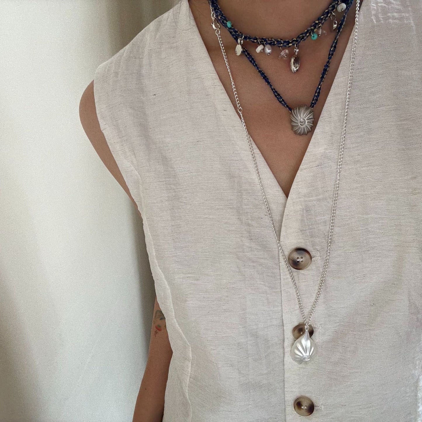 Handmade Shell Conch Braided Cord Necklace