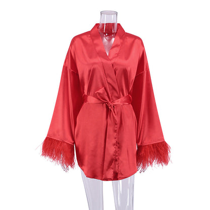 Feather Solid Color Casual Sleepwear Dress