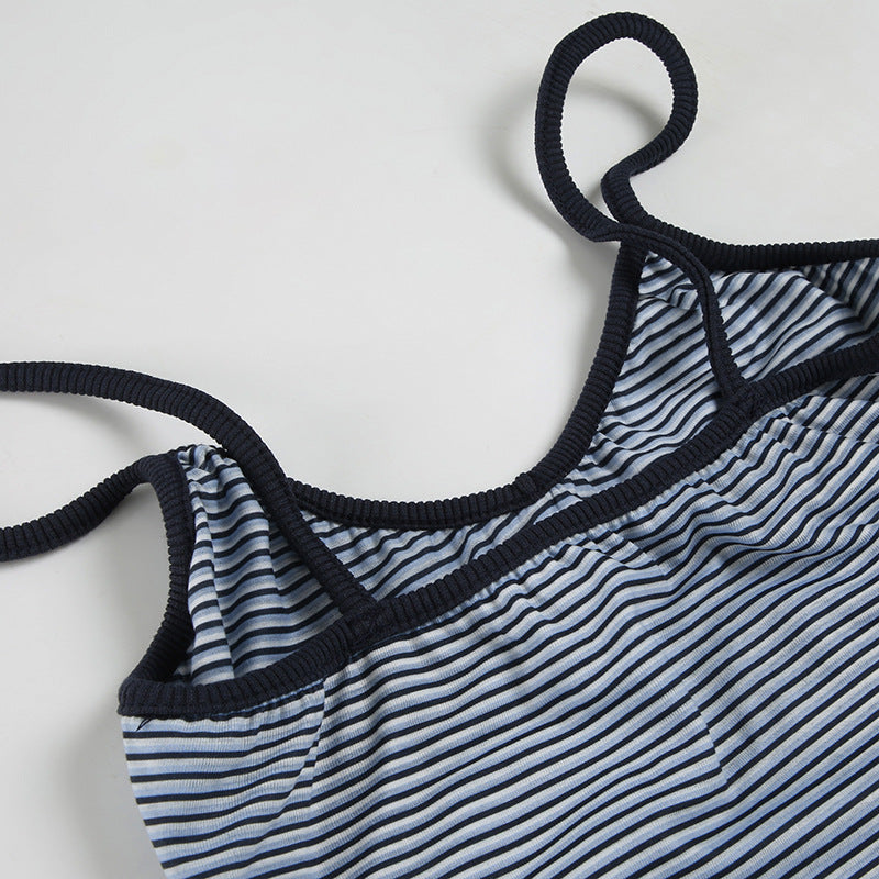 Simple Striped Spaghetti Strap Shorts Set