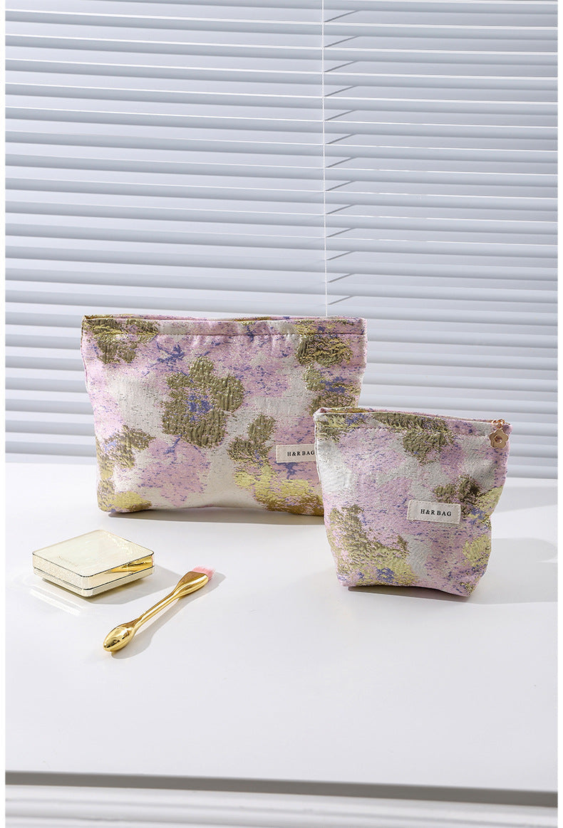 Vintage Floral Jacquard Portable Cosmetic Bag