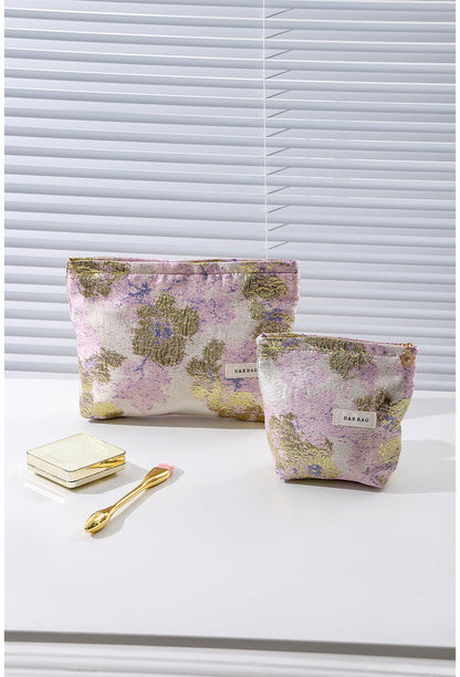 Vintage Floral Jacquard Portable Cosmetic Bag
