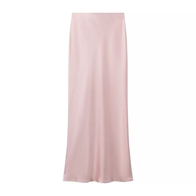 Elegant Solid Color Satin Mermaid Maxi Skirt