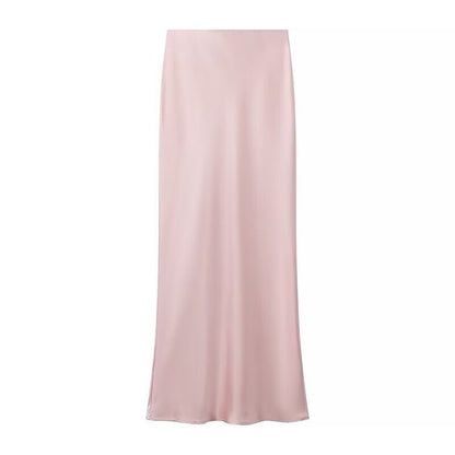 Elegant Solid Color Satin Mermaid Maxi Skirt