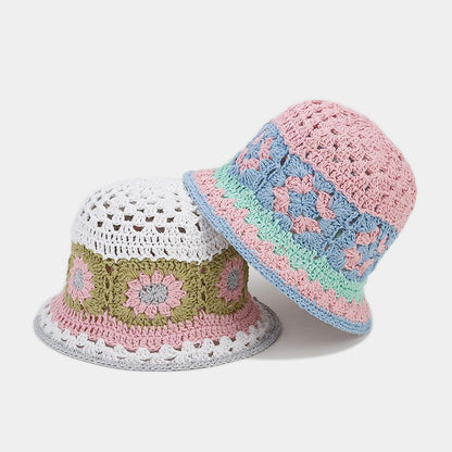 Contrast Color Hollow Out Crochet Bucket Hat