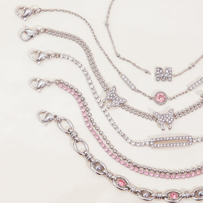 Stainless Steel Charm Linked Chain Strand Bracelet