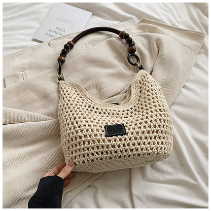 Beach Hollow Out Knit Woven Shoulder Tote Bag