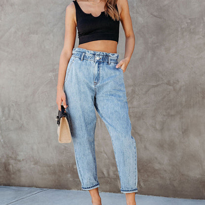 High Waist Washed Straight Leg Jeans