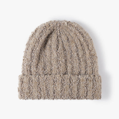 Simple Ribbed Knit Hat Padded Beanie