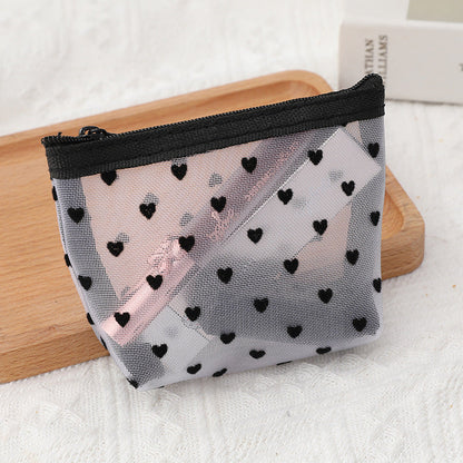 White Love Mesh Portable Make Up Bags