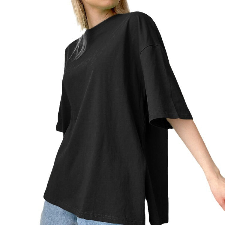 Casual Split Loose Round Neck Short Sleeves Top