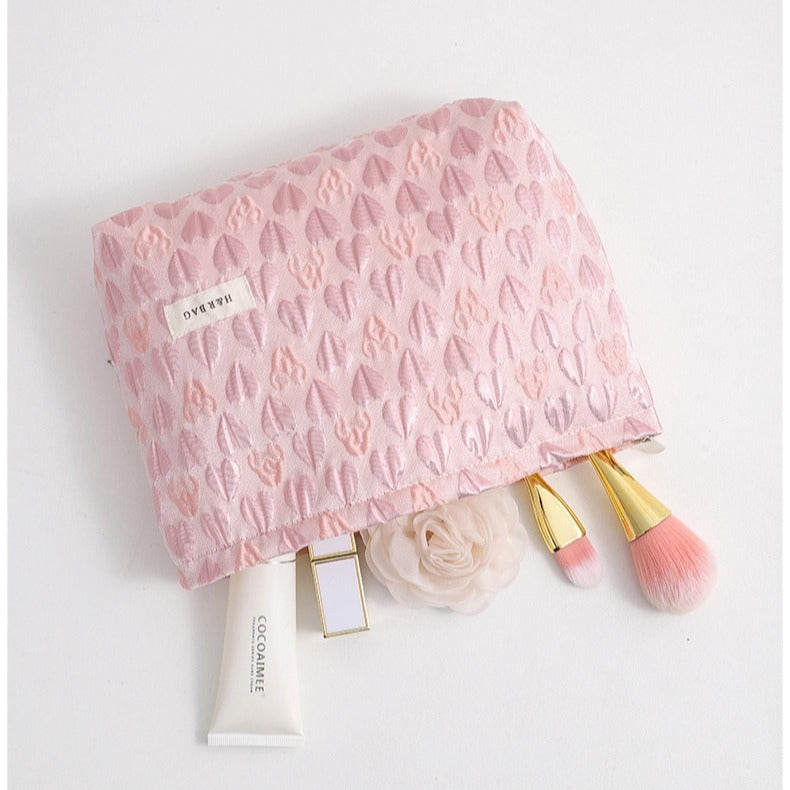 Love Jacquard Color Block Portable Cosmetic Bag