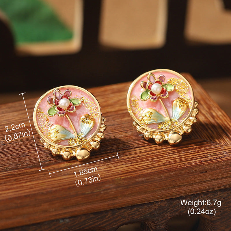 Vintage Floral Pearl Stud Earrings