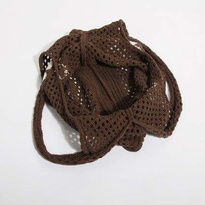 Flower Color Block Hollow Out Woven Handbag