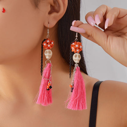 Funny Halloween Skeleton Tassel Drop Earrings
