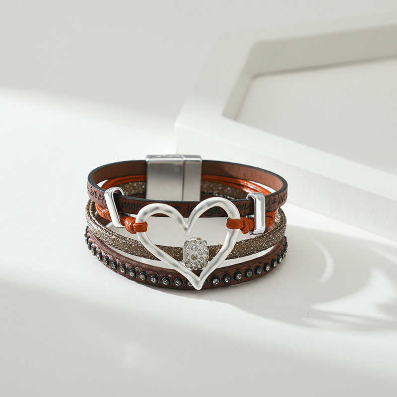Hollow Out Love Zircon Layered Bracelets