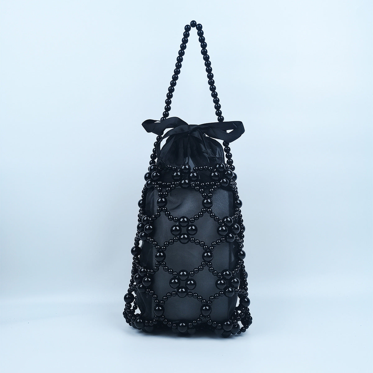 Hollow Solid Color Beads Handbag