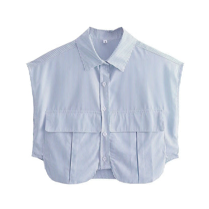 Pockets Irregular Lapel Sleeveless Shirts