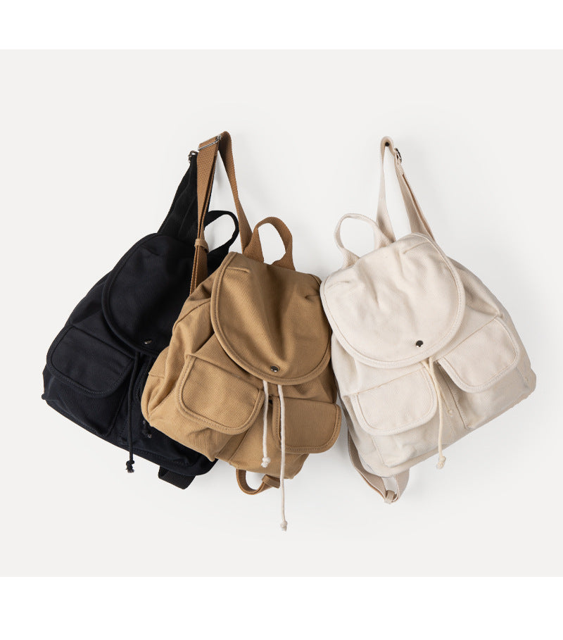Simple Large Capacity Canvas Drawstring Backpack