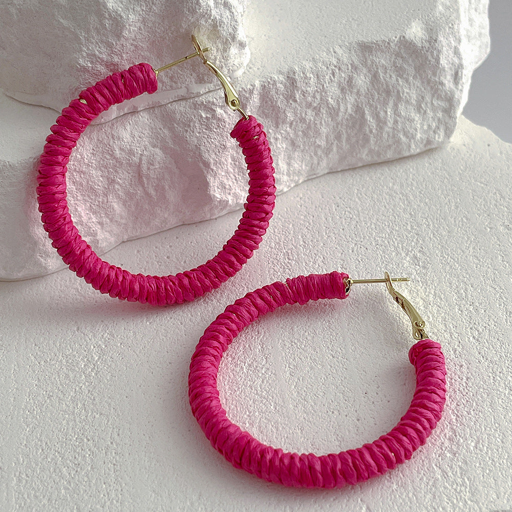 Vintage Cool Rattan Circle Hoop Earrings