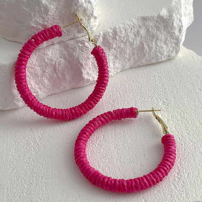 Vintage Cool Rattan Circle Hoop Earrings