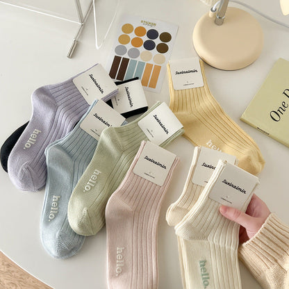Candy Color Simple Letter Soft Socks