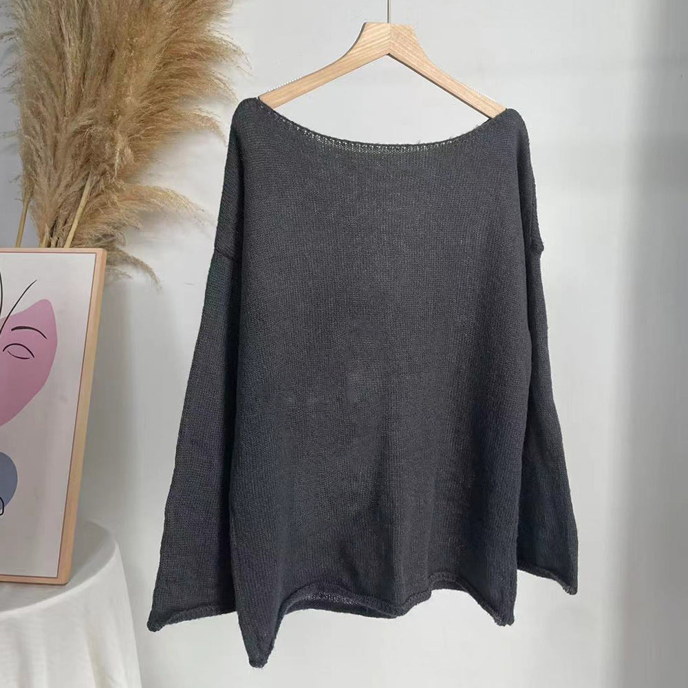 Minimalist Hollow Out Round Neck Sheer Knit Top