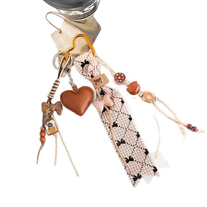 Cute Brown Bow Braided Keychain Bag Charm