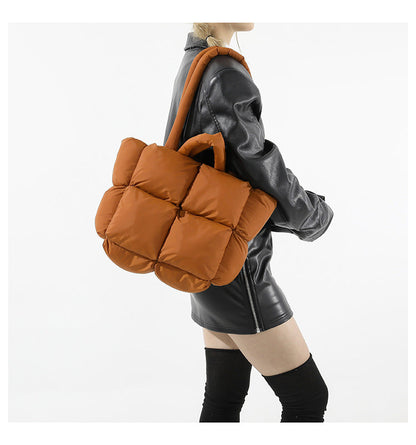 Simple Puffer Tote Bag Solid Color Soft Handbag