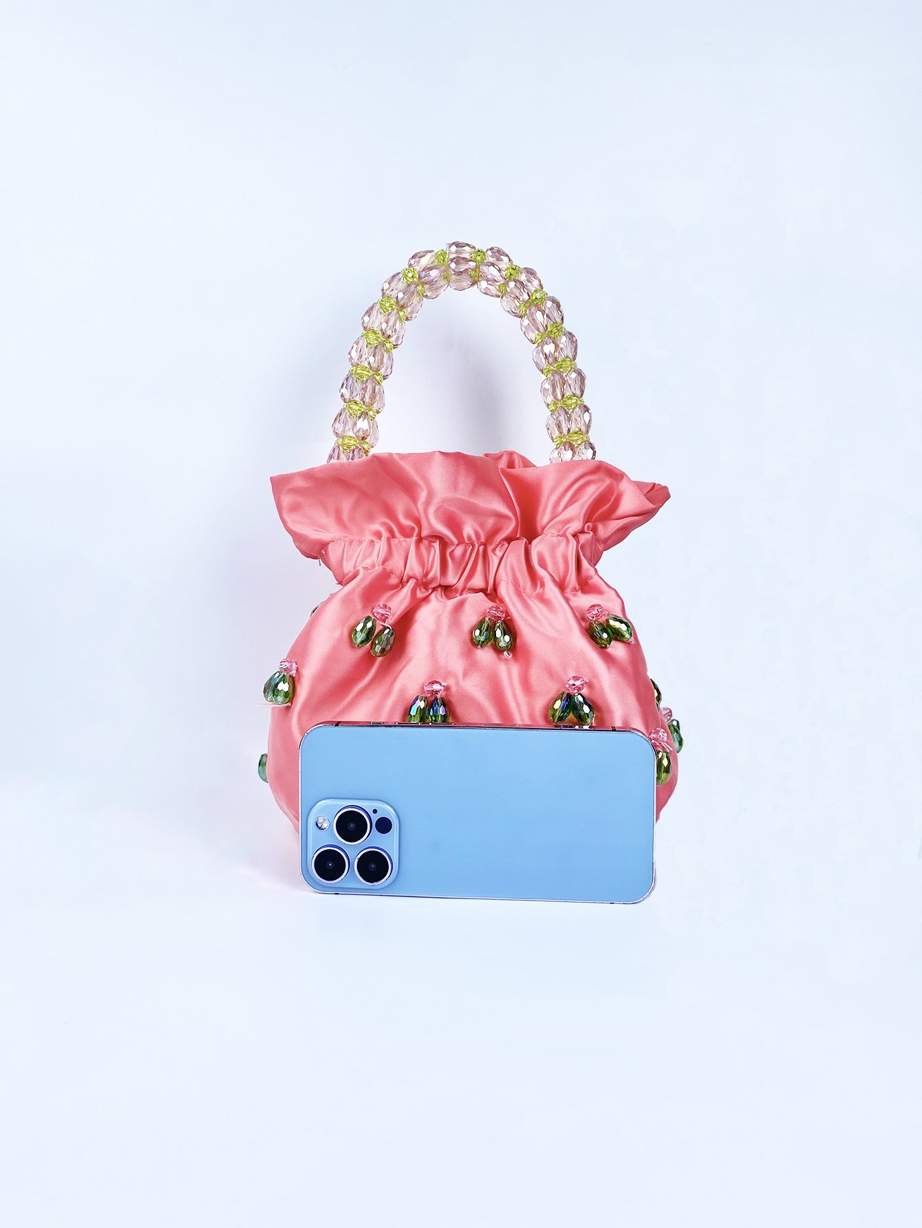 Handmade Beaded Satin Drawstring Party Handbag