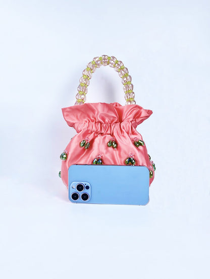 Handmade Beaded Satin Drawstring Party Handbag