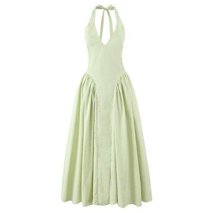 Elegant Solid Color Halter Maxi Dress