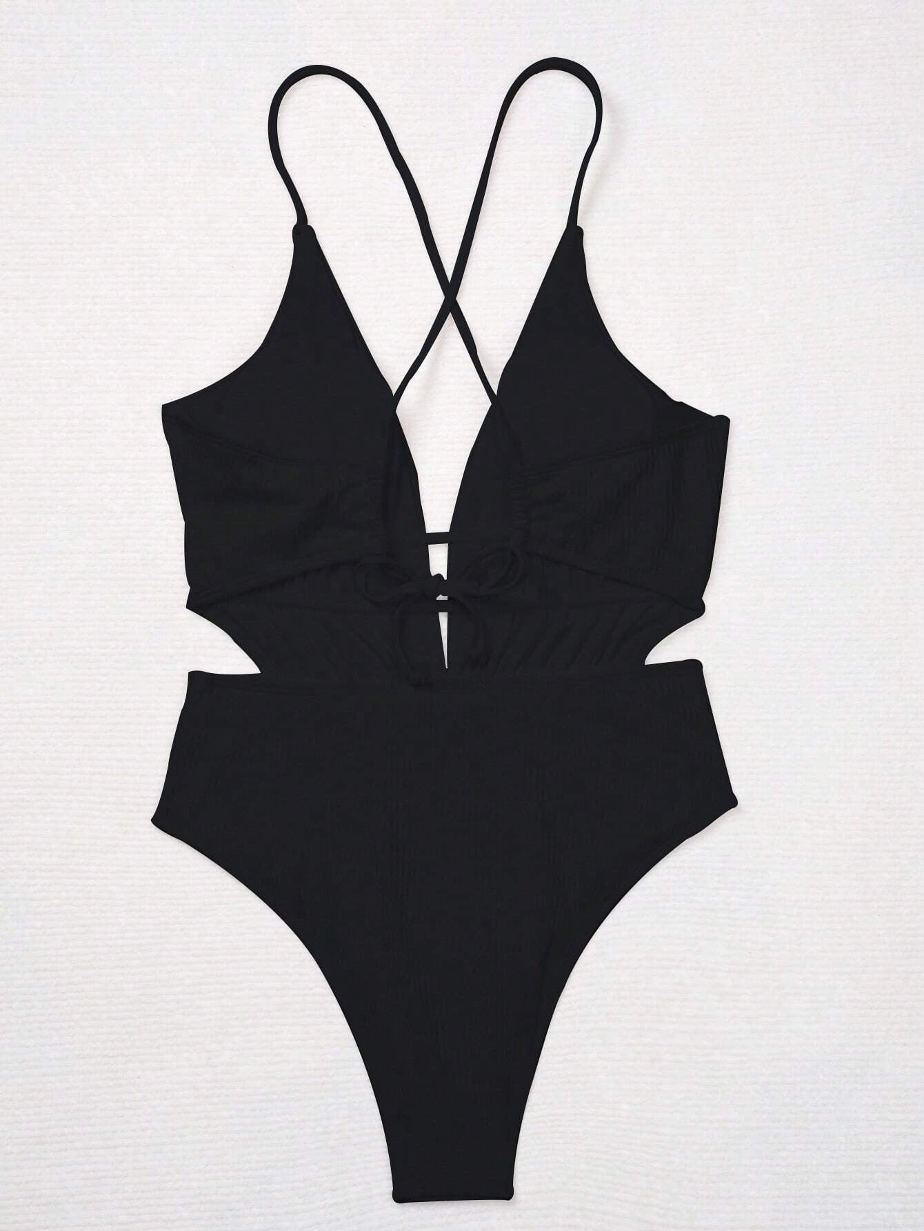 Solid Color Backless One Piece Swimwear