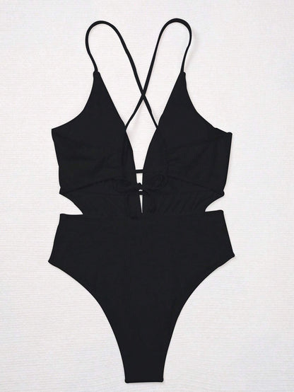Solid Color Backless One Piece Swimwear