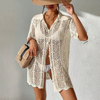 Sexy Lapel Button Down Shirt Cover Ups