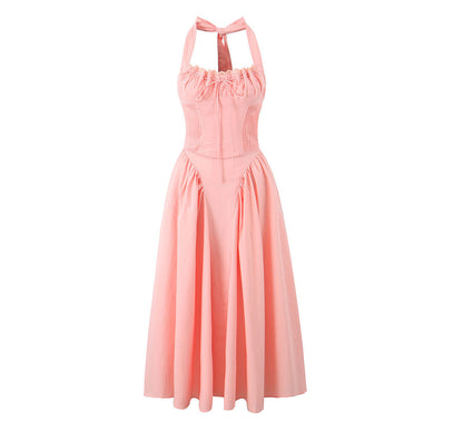 Casual Solid Color Pleated Halte Maxi Dress