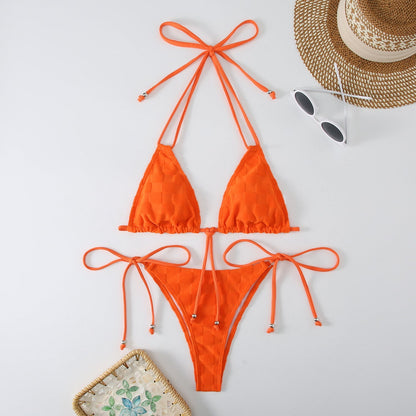 2PCS Solid Color String Tie Bikini Swimwear