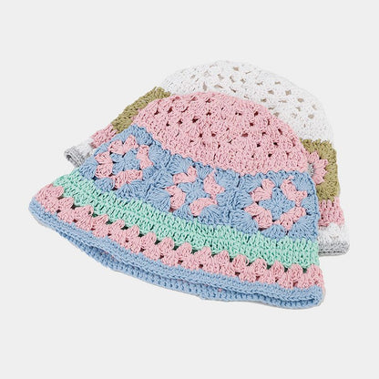 Contrast Color Hollow Out Crochet Bucket Hat