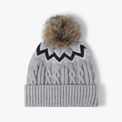 Splicing Twist Padded Knit Pom Beanie